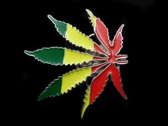 SA13157 *NOS* COOL **MARIJUANA LEAF** (FLAG OF JAMAICA) SILVERTONE BELT BUCKLE