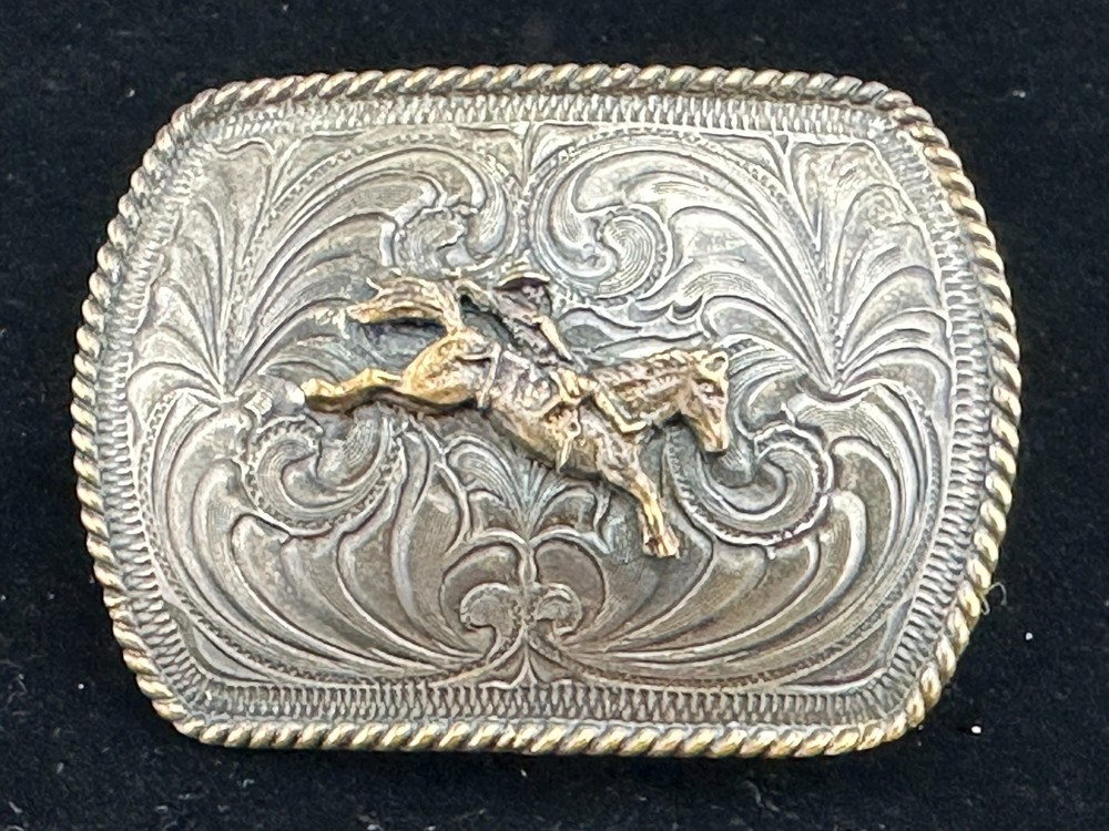 Western Belt Buckle, Justin, Small, Antiqued Silver Bareback