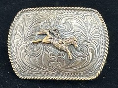 Western Belt Buckle, Justin, Small, Antiqued Silver Bareback