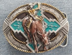 BULL RIDER COWBOY HAT RIDING RODEO WESTERN BELT BUCKLE BERGAMOT MADE IN USA NEW