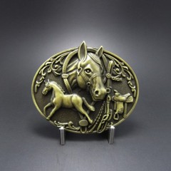 Antique Bronze Plated Horse Horses Horseshoe Western Cowboy Oval Belt Buckle