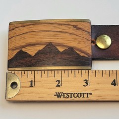 Kenneth Reid Vtg Wood Inlay Belt Buckle Albuquerque NM Mountain Unisex 36