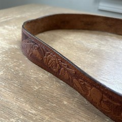 Brass Moose Belt Buckle w/Hand Tooled Brown Leather Western Wear Belt Size 40