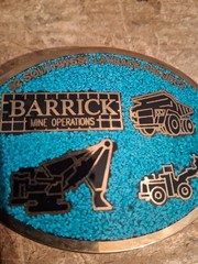 Vintage Brass Turquoise Excavator Belt Buckle, Barrick Gold Mine, Vegas 92