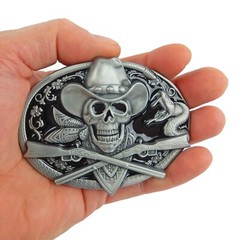 Dead Cowboy Belt Buckle Skull Crossed Guns Rattlesnake Western Fits 1.5&Prime; Belt