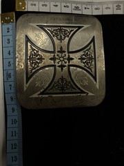 Rare Vintage Y2K Iron Cross Belt Buckle Silver Tone Gothic Biker Rocker
