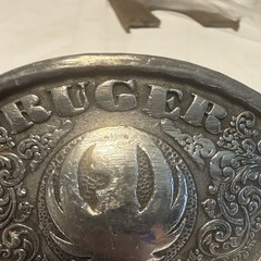 Ruger silver oval western belt buckle floral logo metal fits 1.5&Prime; belt 2002