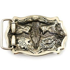 German silver belt buckle American Bison Buffalo Skull, Longhorn Cattle buckle