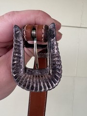 Douglas Magnus 4 Piece Sterling Silver Santa Fe Buckle Brown Leather Belt