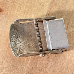 Vtg Silver Tone Small Belt Buckle w Etched Pattern, Unmarked, 1.75&Prime;w
