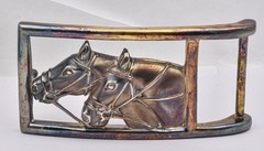 New old stock Sterling Silver B Kieselstein-Cord Double Race Horse Belt Buckle