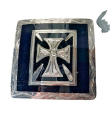 Western Mens Belt Buckle 3.25 x 3 in Southern Cross Cowboy Black Silver 1.5