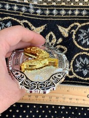 Western Buckle Gold Black Silver Rooster Cowboy 2 »Buckle Hebilla Vaquero Gallo