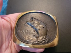 Vintage 1978 SL Knight Sculpture Bass Fly Fishing Belt Buckle Solid Bronze USA