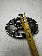 Mens Belt Buckle Silver Skull And Cross Bone Bottle Opener Biker Goth Punk KALAN