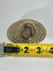 Gold Tone Western Belt Buckle w/Genuine Brazilian Agate Gemstone Stone (D)