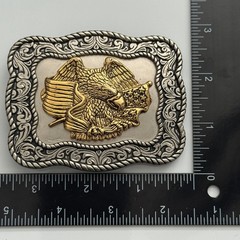Western Eagle American Flag Belt Buckle Silver Gold Tone Metal Made in Mexico