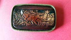 VINTAGE DEER Whitetail Genuine Leather Leather Buckle Made in USA – New