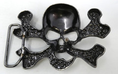 Skull Crossbones Black Chrome Rhinestone Covered Gothic Metal Punk Fits 1.5 Belt