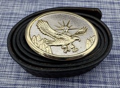 Vintage 80’s Gold Tone Soaring Eagle Cowboy Western Buckle w/ Leather Belt