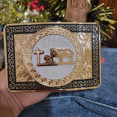 Praying Cowboy Western Belt Buckle Hebilla Rodeo Silver & Rosetone 4x 3.5 Inche