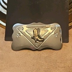 Vintage Mens Silver Metal Cowboy Boots Design Stars Buckle Chambers Belt Co USA