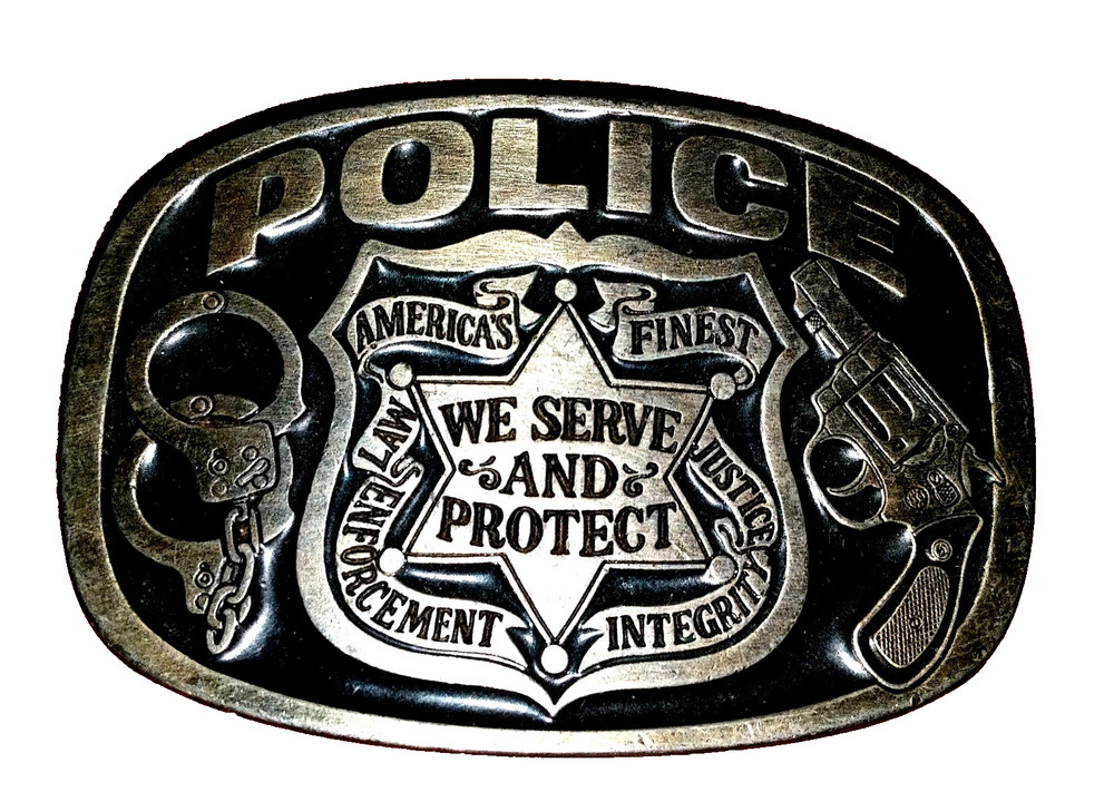 Vintage Police America&rsquo;s Finest We Serve & Protect Belt Buckle 1988 #1654