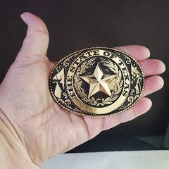 The State of Texas Belt Buckle Gold Tone Lone Star Seal Western Cowboy Large