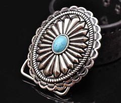 Bling Silver Southeast DIY Floral Turquoise Leather Belt Buckle Replacement 40mm