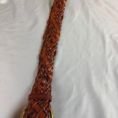 Fossil Braided Leather Belt Brown Woven Brass Buckle Large Boho Western festival