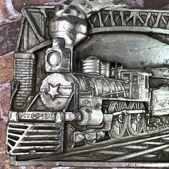 Vtg Bergamot Brass Works 1983 Belt Buckle Train Steam Engine Railroad Silver