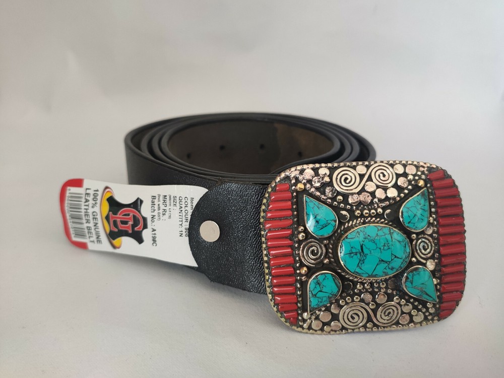 Tibetan Silver Belt Buckle Leather waist trap Turquoise Coral Clasp, B16