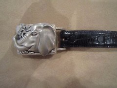 KIESELSTEIN-CORD ELEPHANT BELT BUCKLE WITH BLACK ALLIGATOR BELT SIZE 4