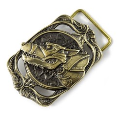Belt buckle Steampunk Wolf, Solid brass sculptural victorian art wolf belt buckl