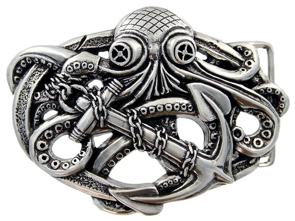Unique 3D Antique Engraved Belt Buckle Octopus Boat Anchor Buckles fits 1-1/2&Prime;