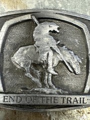 Heavily Wore Made In USA 1990 End Of The Trail Pewter Belt Buckle C&J INC.#1458