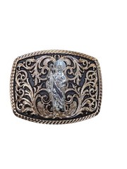 Cowboy Belt Buckle For Man Saint Jude 4.25&Prime;x3.25&Prime; Gold Copper Tone/Black