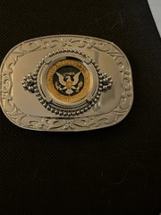 Silvertone Metal 4&Prime;x3&Prime; Buckle Features Coin Cut Kennedy Half Dollar (Back Side)