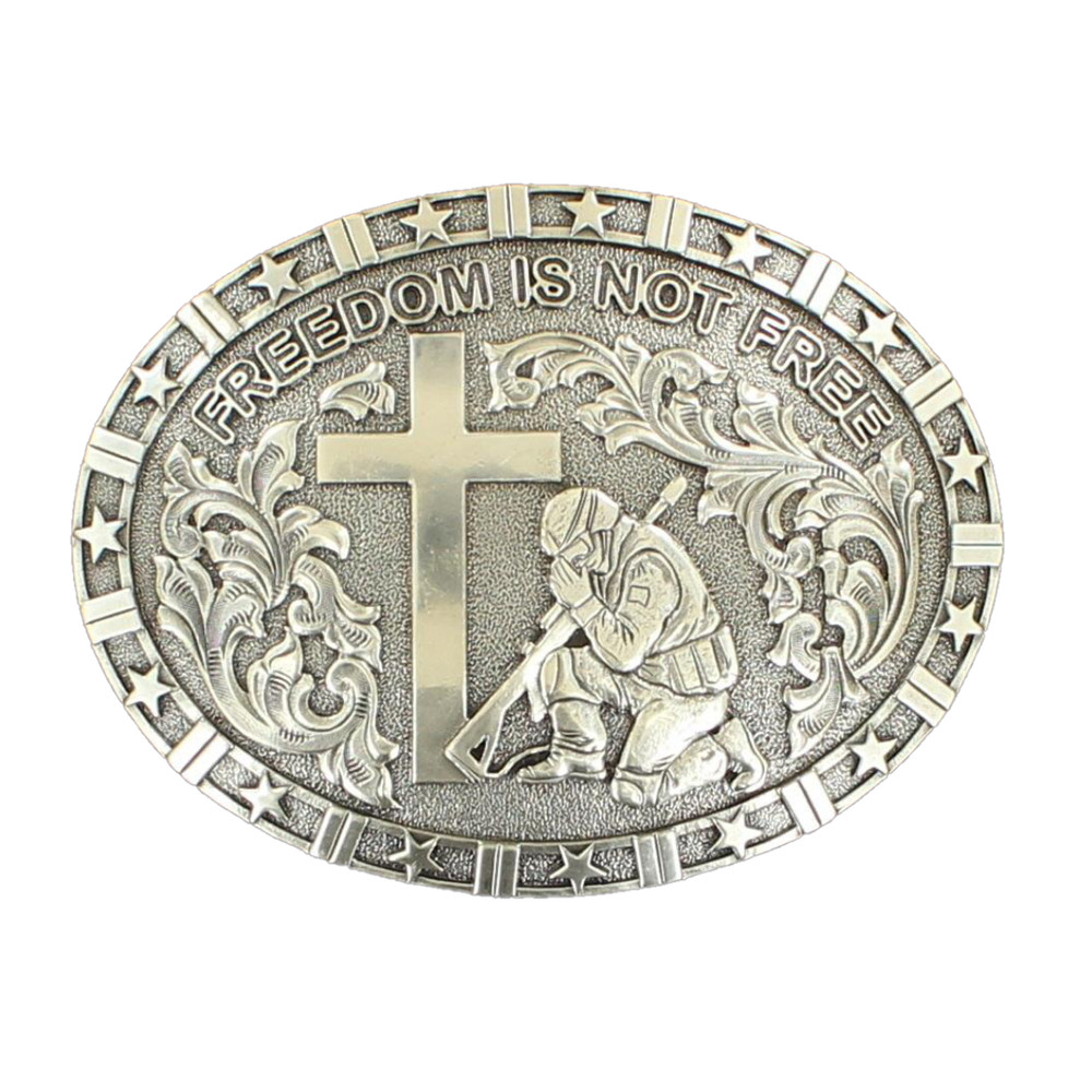 Nocona Soldier Praying at Cross Freedom Is Not Free Belt Buckle 37985