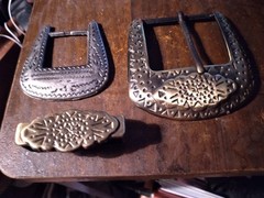 3 pcs Engraved Star Burst & Western Cowboy designs Belt Buckles & Slide Lock