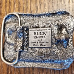 Buck Knives Vtg 70s Belt Buckle Four Generations of Knife Makers Smoky MT. Knife