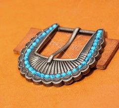 Vintage Western Southeast Cowboy Rodeo Leathercraft Turquoise Pin Belt Buckle