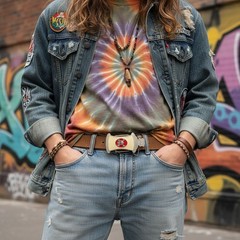 Men Silver Metal Street Fashion Cream Belt Buckle Graffiti Spray Paint Skull