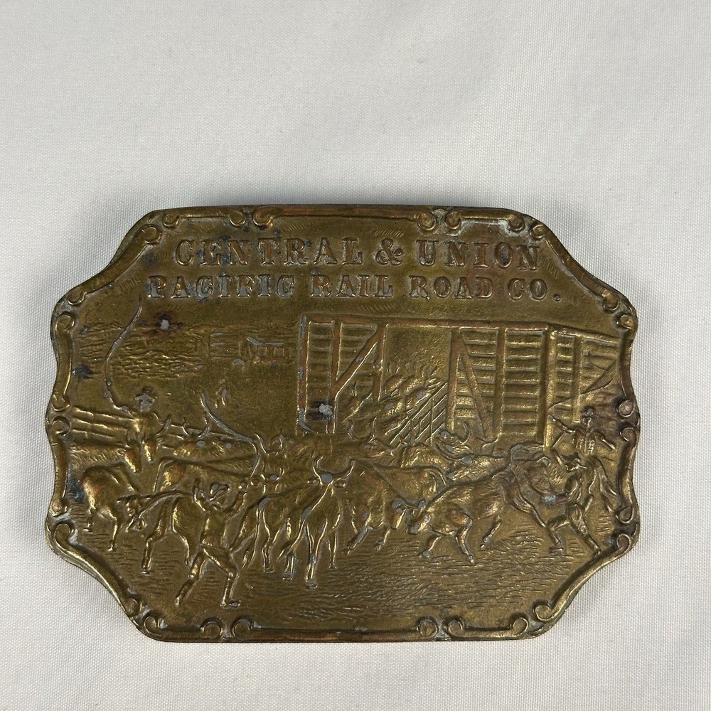 Vintage Bergamot Brass Works Central & Union Pacific Rail Road Co. Belt Buckle