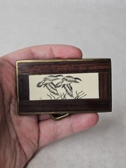 Vintage 1978 Brass Wood Duck Etched Belt Buckle