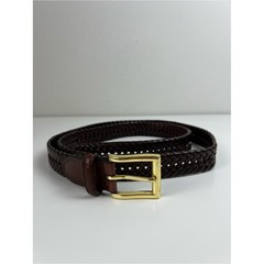 ALD Woven Braided Brown Leather Belt Gold Buckle Preppy Equestrian 48 Old Money