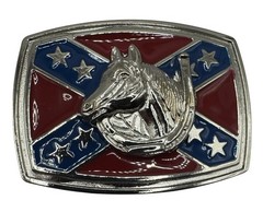 Red White Blue Stars Horse Shoe Belt Buckle Metal New