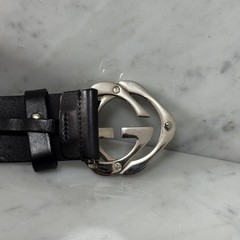 GUCCI Pre-Owned Interlocking Leather Belt Black Silver