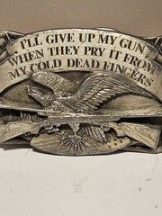 Vintage 1983 Siskiyou Buckle Co 2nd Amendment Eagle Buckle F-27 Pewter +One more