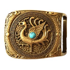 Phoenix Turquoise Western Cowboy Solid Brass Copper Mens Belt Buckle Vintage